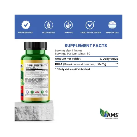 AMS DHEA 25mg Hormonal Balance & Energy Support Tablets 60s thumbnail 4