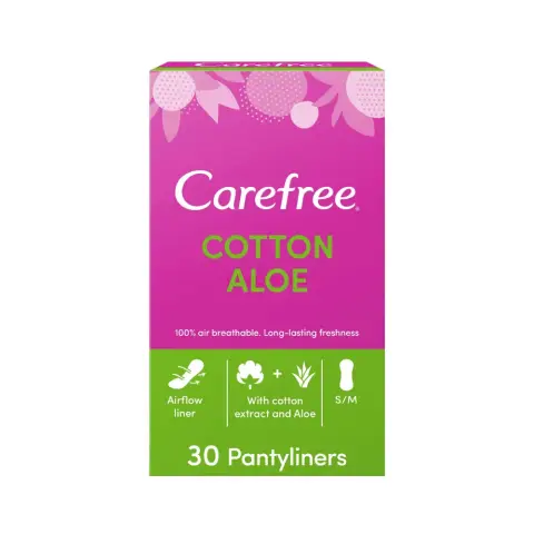 Carefree Cotton Pantyliner Aloe IIndividual Folded Wrapped 30 PC thumbnail 1