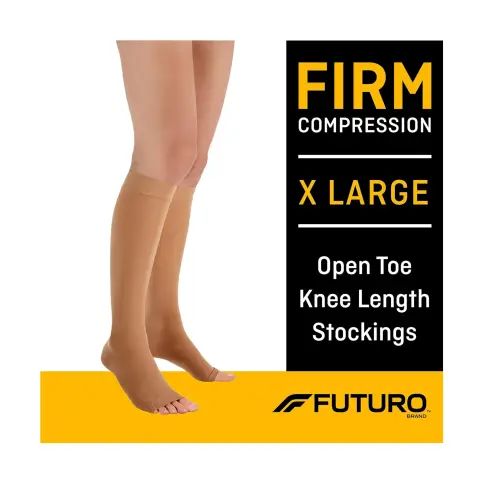 Futuro 71033 Firm Compression Knee High Open-Toe Stockings Beige Medium thumbnail 1