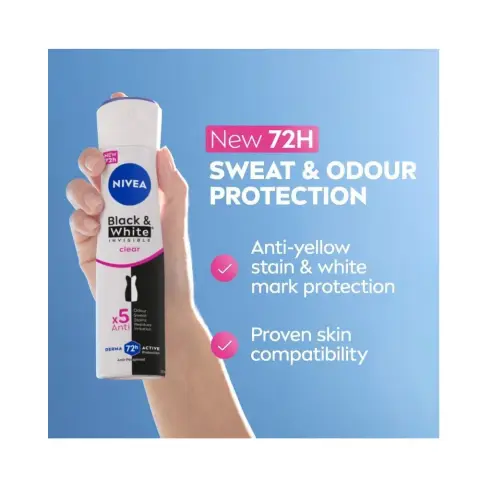Nivea Black & White Invisible Antiperspirant Deodorant Spray for Women 150mL thumbnail 2