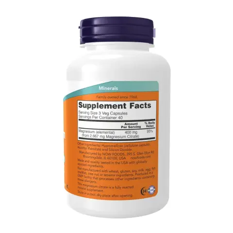Now Magnesium Citrate Supplement Veg Capsules 120s thumbnail 2