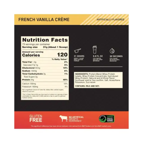 Optimum Nutrition 100% Whey Gold French Vanilla Powder 5Lb thumbnail 2