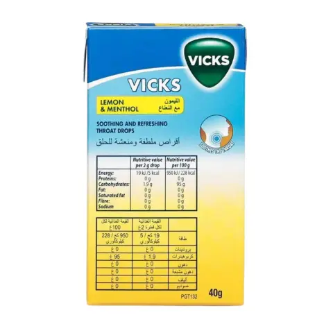 Vicks Menthol & Lemon Throat Drops 40g thumbnail 2