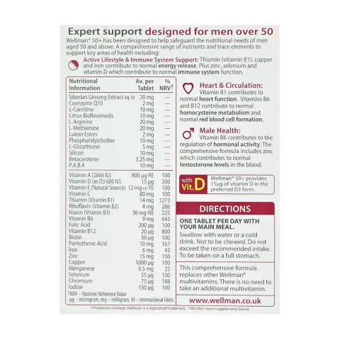 Vitabiotics Wellman 50+ Advanced Multivitamin Tablets 30s thumbnail 2