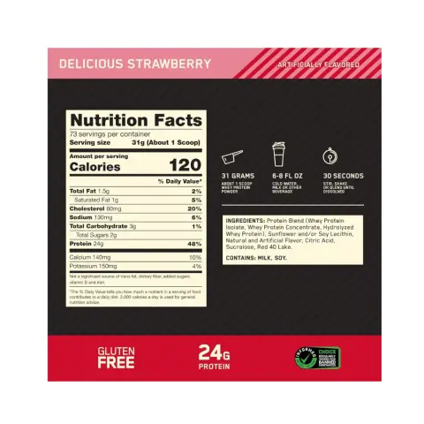 Optimum Nutrition Gold Standard 100% Whey Protein Powder Strawberry 5Lb thumbnail 2