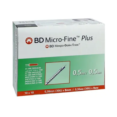 BD Micro Fine 0.5mL 8MM 30G Insulin Syringe 100 PC thumbnail 1