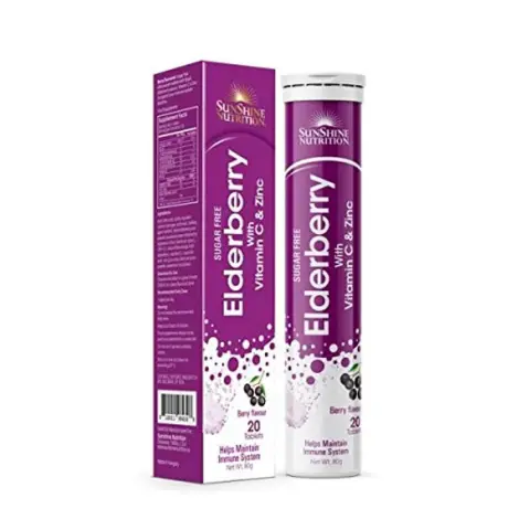 Sunshine Nutrition Elderberry Vitamin C & Zinc Effervescent Tablets 20S thumbnail 1