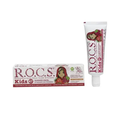 Rocs Kids Summer Swirl Raspberry & Strawberry 4-7 Yrs Toothpaste thumbnail 1