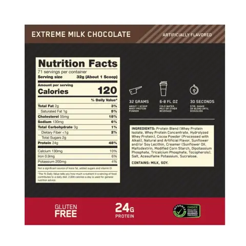 Optimum Nutrition 100% Whey Gold Standard Extreme Milk Chocolate Protein Powder 5Lb thumbnail 2