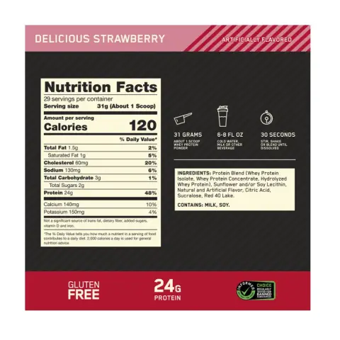 Optimum Nutrition 100% Whey Gold Standard Delicious Strawberry 2LB thumbnail 2