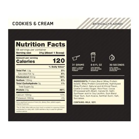 Optimum Nutrition 100% Whey Gold Standard Cookies & Cream Protein Powder 2Lb thumbnail 2