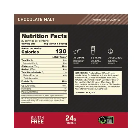 Optimum Nutrition 100% Whey Gold Standard Chocolate Malt 2Lb thumbnail 2
