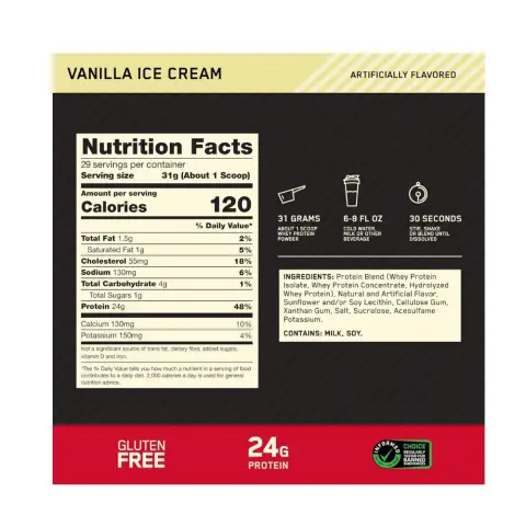 Optimum Nutrition 100% Whey Gold Standard Vanilla Ice Cream 2lb thumbnail 2