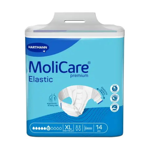 Molicare Premium Elastic Adult Diaper, Slip diapers for adult incontinence, Unisex, Extra Large, 6 Drops, 14pcs/pack thumbnail 1
