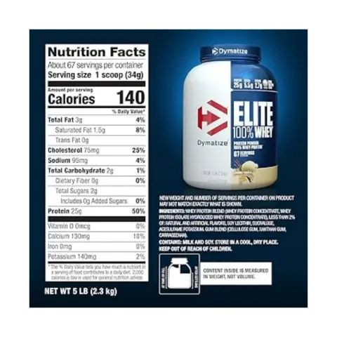 Dymatize Elite Whey Gourmet Vanilla Protein Powder 5Lb thumbnail 2