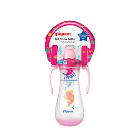 Pigeon Tall Straw Bottle Pink 300mL thumbnail 1