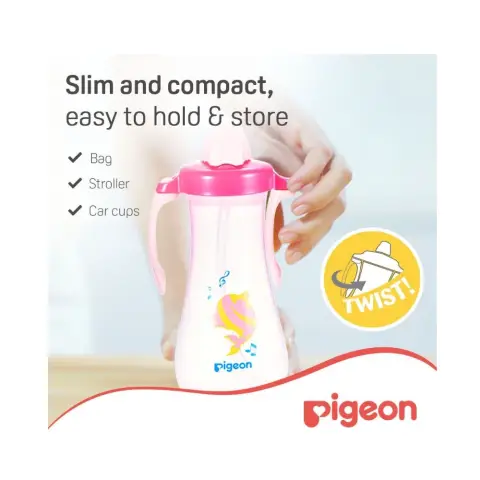 Pigeon Tall Straw Bottle Pink 300mL thumbnail 2