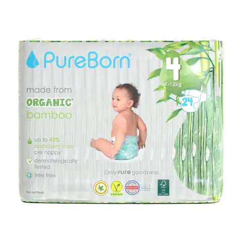 Pureborn Organic Cotton Disposable Nappies Size 4 24s thumbnail 1
