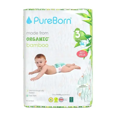 Pureborn Organic Cotton Disposable Nappies Size 3 56s