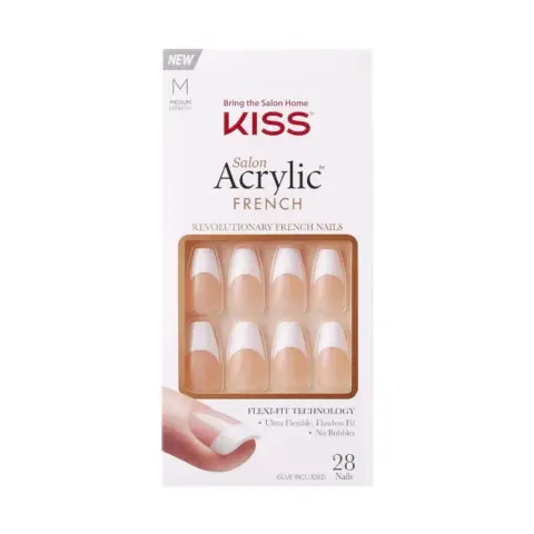 Kiss Salon Acrylic French Nails Medium Coffin KSA16C thumbnail 1