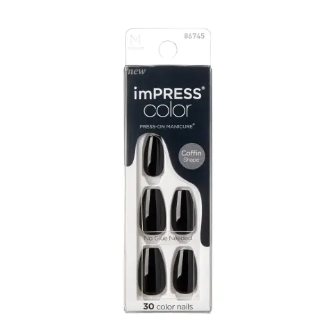 imPRESS Kiss Color Nails Medium Coffin- All Black IMC512C thumbnail 1
