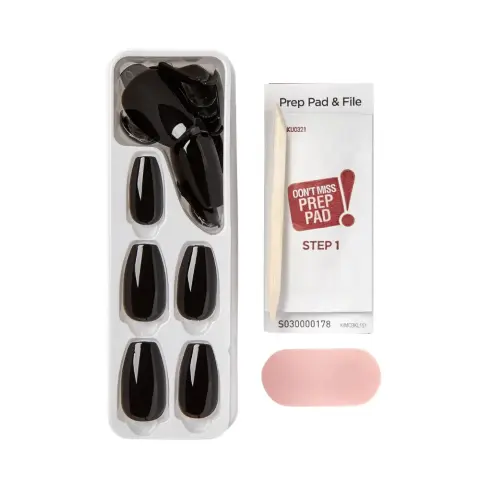 imPRESS Kiss Color Nails Medium Coffin- All Black IMC512C thumbnail 2