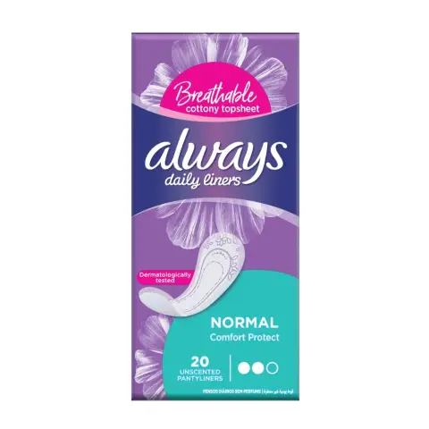 Always Comfort Normal Protect Unscented Panty Liners 20s thumbnail 1