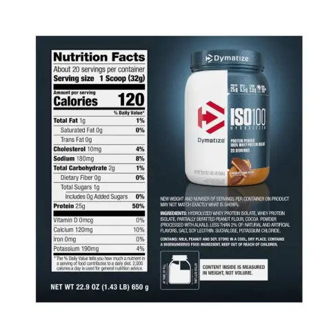 Dymatize Iso 100 Chocolate Peanut Butter Protein Powder 1.43Lb thumbnail 2