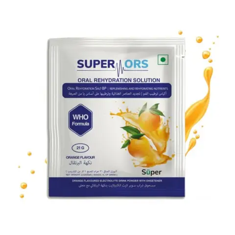 Super ORS Orange Flavour Oral Rehydration Salts Sachets 21g 25s thumbnail 1