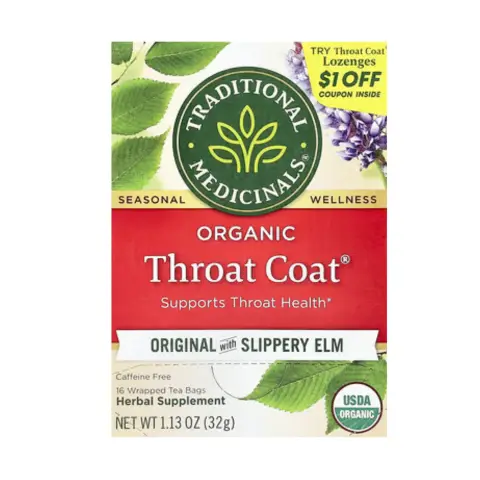 Traditional Medicinals Throat Coat Slippery Elm Soothing Herbal Tea Bags 16s thumbnail 1