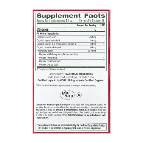 Traditional Medicinals Throat Coat Slippery Elm Soothing Herbal Tea Bags 16s thumbnail 2
