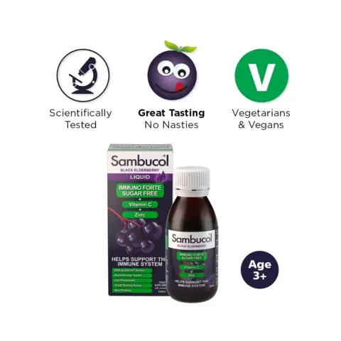 Sambucol Immuno Sugar Free Vitamin C + Zinc Syrup 120mL thumbnail 2