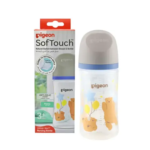 Pigeon SofTouch Wide Neck Decorated Nursing Plastic Bottle For 3+ Months Baby 240mL thumbnail 1