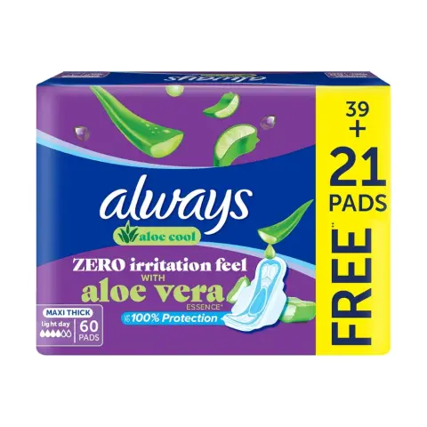Always Cool & Dry, No Heat Feel, Maxi Thick, Large Sanitary Pads with Wings, 60 pad count thumbnail 1