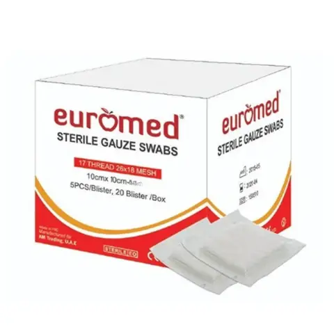Euromed Sterile Gauze Swabs 10X10Cm 12Ply 5X20S thumbnail 1
