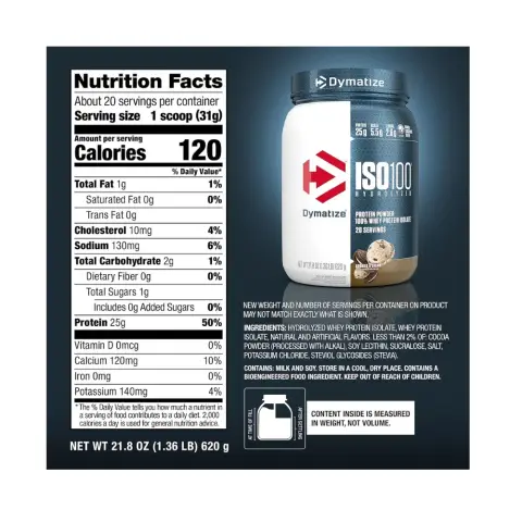 Dymatize Iso 100 Cookies And Cream Protein Powder 1.3Lb thumbnail 3