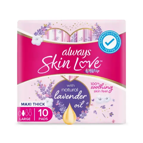 Always Skin Love Lavender Freshness, Thick & Large Sanitary Pads 10 Count thumbnail 1