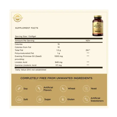 Solgar Evening Primrose Oil 1300mg Softgel Capsules – 60 Capsules thumbnail 4