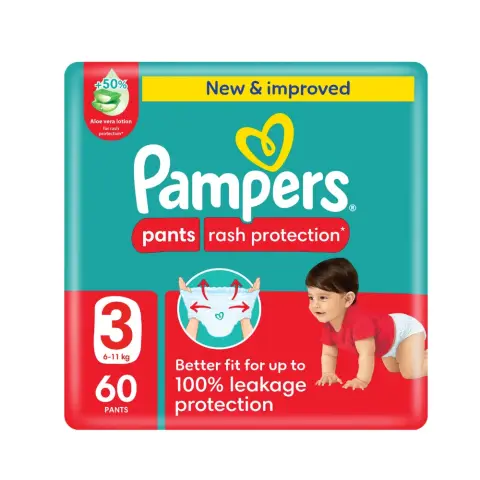 Pampers Rash Protection Pants Diapers, Size 3, 6-11kg, Mega Pack, 60 pcs thumbnail 1
