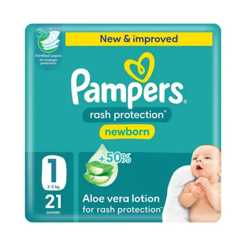Pampers Rash Protection Size 1, 2-5kg Newborn Diapers, Pack of 21s thumbnail 1
