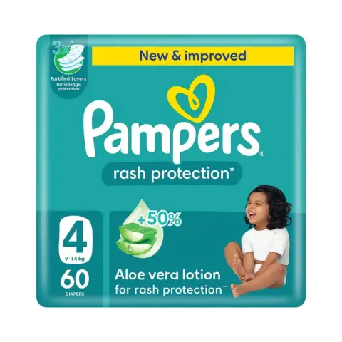 Pampers Rash Protection, Size 4, 9-14 kg, Mega Pack, 60 Diapers thumbnail 1