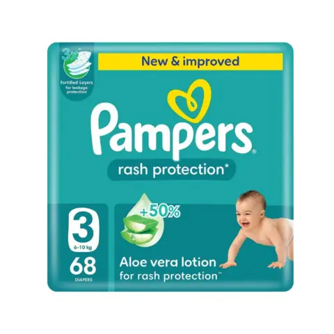 Pampers Rash Protection, Size 3, 6-10 kg, Mega Pack, 68 Diapers thumbnail 1