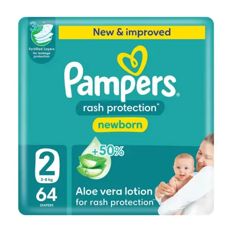 Pampers Rash Protection Size 2, 3-8kg Newborn Diapers, Pack of 64's thumbnail 1