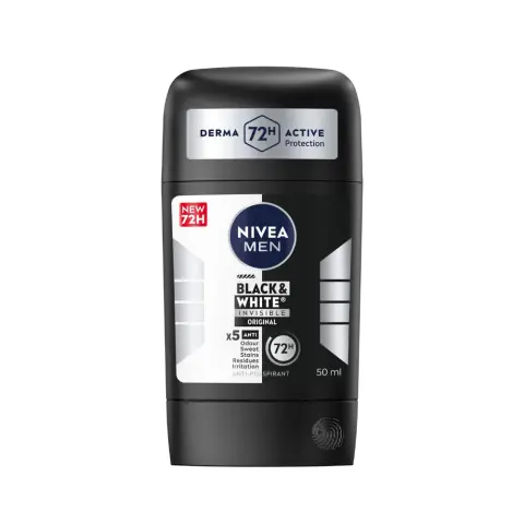Nivea Black & White Invisible Deo Stick 72H 50mL thumbnail 1