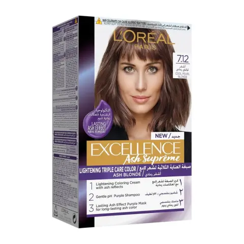 Loreal Paris Excellence Ash Supreme Anti Brass Permanent Hair Colour, 7.12 Cool Pearl Blonde, 192ML thumbnail 1