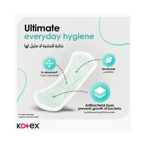 Kotex Antibacterial Daily Panty Liners For 99% Protection from Bacteria, Long Size, Pack of 44s thumbnail 3