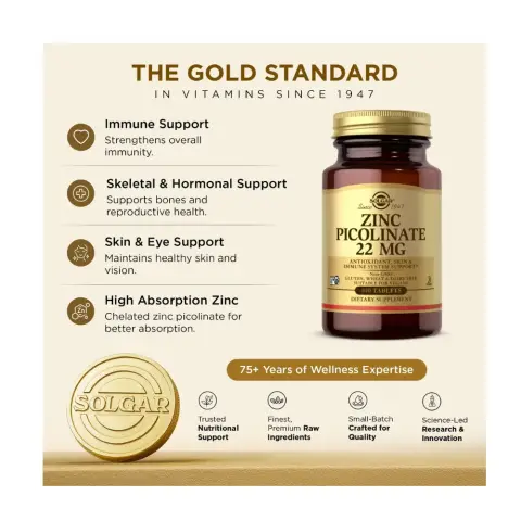 Solgar Zinc Picolinate 22mg Tablets – 100 Tablets thumbnail 2