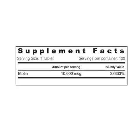 Sunshine Nutrition Ultra Potency Biotin 10,000 Mcg Tablets 100S thumbnail 2