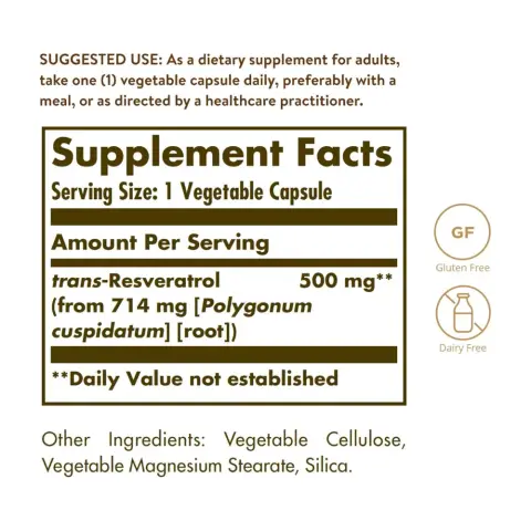 Solgar Resveratrol 500mg Vegetable Capsules – 30 Capsules thumbnail 2
