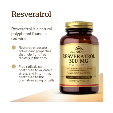Solgar Resveratrol 500mg Vegetable Capsules – 30 Capsules thumbnail 3